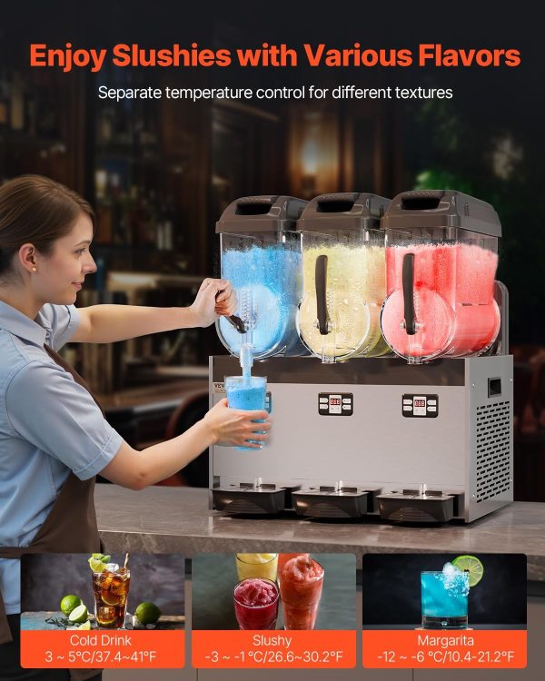 VEVOR Commercial Slushy Machine, 12Lx3 Triple Tank Frozen Drink Machine, 144 Cups Stainless Steel Margarita Smoothie Frozen Drink Maker, Slushie Maker for Home Party Restaurants Cafe Bars-2
