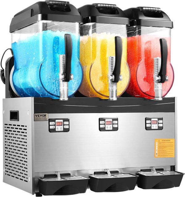 VEVOR Commercial Slushy Machine, 12Lx3 Triple Tank Frozen Drink Machine, 144 Cups Stainless Steel Margarita Smoothie Frozen Drink Maker, Slushie Maker for Home Party Restaurants Cafe Bars-8