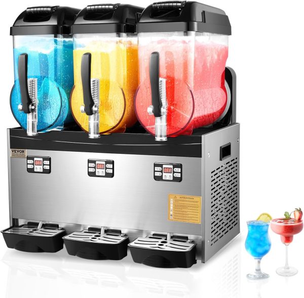 VEVOR Commercial Slushy Machine, 12Lx3 Triple Tank Frozen Drink Machine, 144 Cups Stainless Steel Margarita Smoothie Frozen Drink Maker, Slushie Maker for Home Party Restaurants Cafe Bars-0