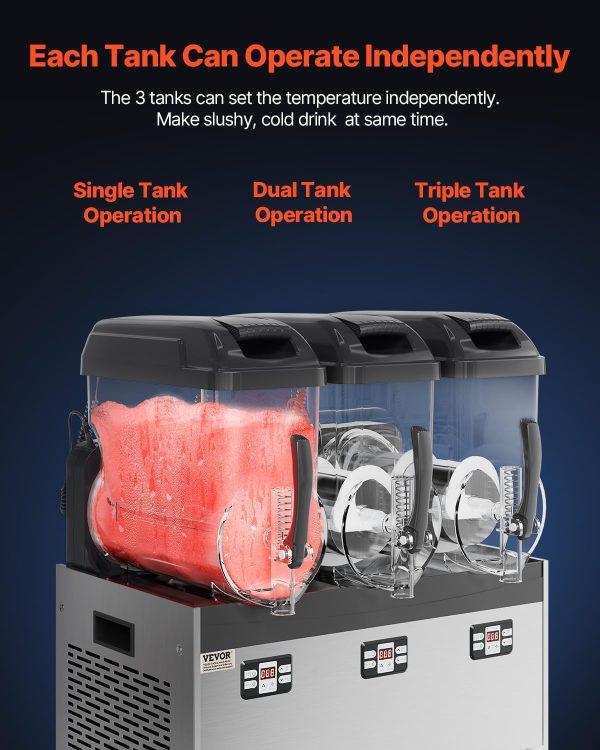VEVOR Commercial Slushy Machine, 12Lx3 Triple Tank Frozen Drink Machine, 144 Cups Stainless Steel Margarita Smoothie Frozen Drink Maker, Slushie Maker for Home Party Restaurants Cafe Bars-4
