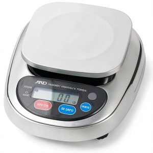 A&D ENGINEERING HL-3000WP HL-WP Full Wash-Down Scales, 3000 g Capacity, 1 g Readability, 1 g Linearity, 5" x 5" Pan Size, 6 4/5" Width x 2 1/2" Height x 8 2/3" Diameter, 2 lb. Weight, Stainless Steel-0