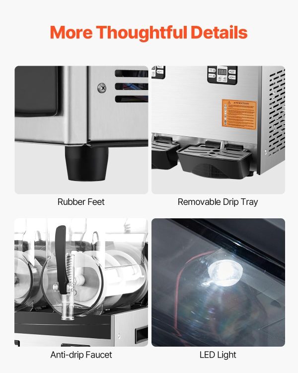 VEVOR Commercial Slushy Machine, 12Lx3 Triple Tank Frozen Drink Machine, 144 Cups Stainless Steel Margarita Smoothie Frozen Drink Maker, Slushie Maker for Home Party Restaurants Cafe Bars-5
